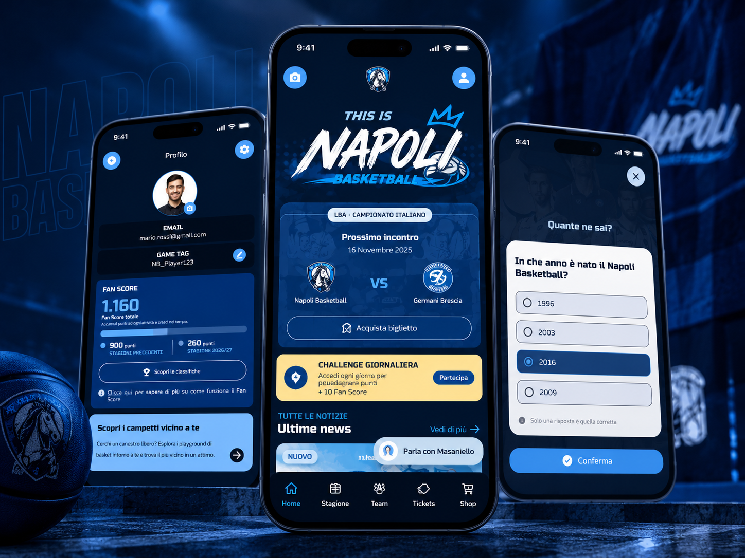 Napoli Basketball app home screen