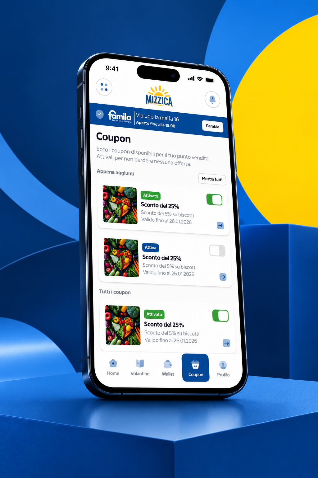 Mizzica app coupon section with available and activated offers